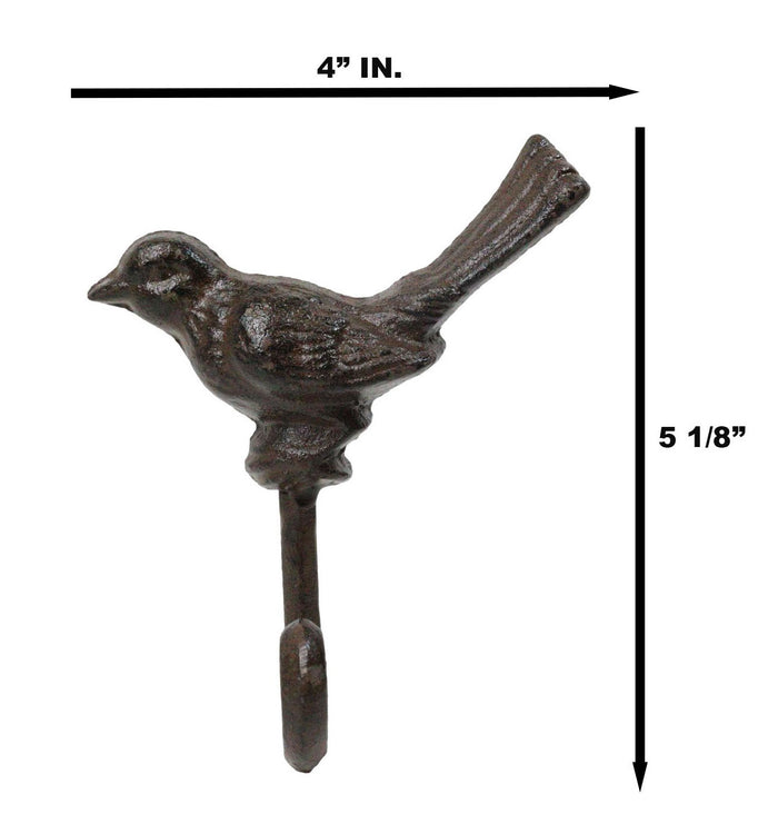 Ebros Gift Set Of 2 Rustic Cast Iron Morning Song Bird On Branch Wall Coat Towel Hook Decor