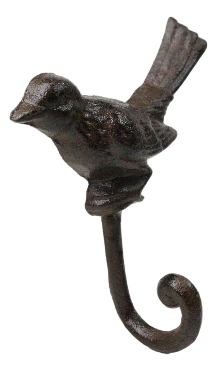Ebros Gift Set Of 2 Rustic Cast Iron Morning Song Bird On Branch Wall Coat Towel Hook Decor
