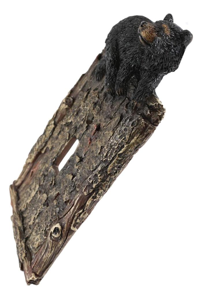 Ebros Gift Set Of 2 Rustic Faux Tree Bark With Black Bear Single Toggle Wall Switch Plates