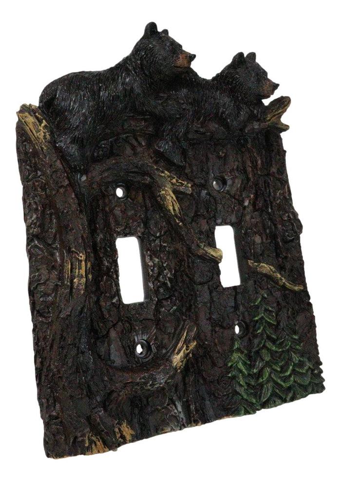 Ebros Gift Set Of 2 Rustic Forest Black Bears Climbing Tree Double Toggle Switch Covers