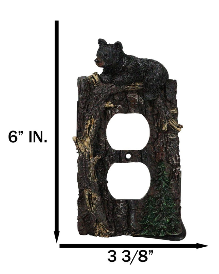 Ebros Gift Set Of 2 Rustic Forest Black Bears Climbing Tree Double Receptacle Outlet Covers