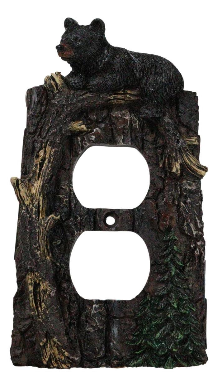 Ebros Gift Set Of 2 Rustic Forest Black Bears Climbing Tree Double Receptacle Outlet Covers