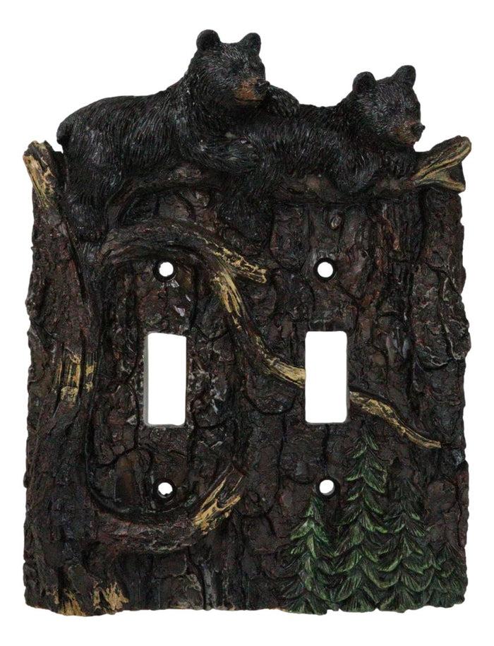 ebros gift Set of 2 Rustic Forest Black Bears Climbing Tree Double Toggle Switch Covers