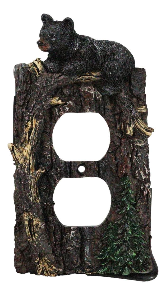 ebros gift Set of 2 Rustic Forest Black Bears Climbing Tree Double Receptacle Outlet Covers