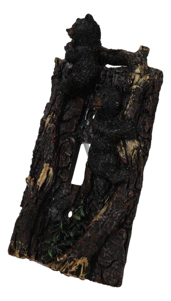 Ebros Gift Set Of 2 Rustic Forest Black Bears Climbing Tree Single Toggle Switch Covers