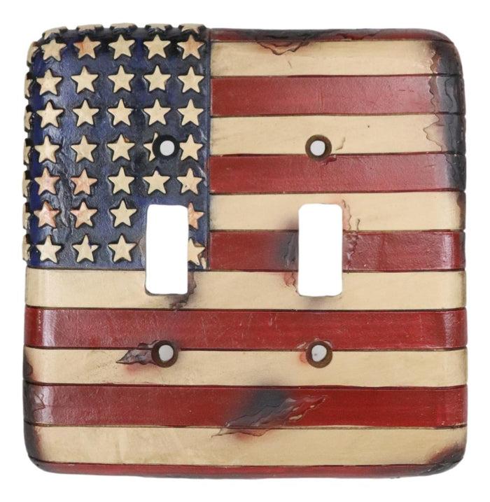 Ebros Gift Set Of 2 Rustic Patriotic USA American Flag Wall Double Toggle Switch Plates