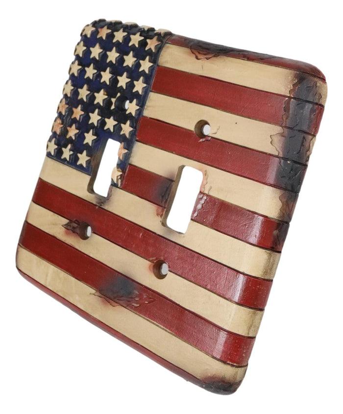 Ebros Gift Set Of 2 Rustic Patriotic USA American Flag Wall Double Toggle Switch Plates