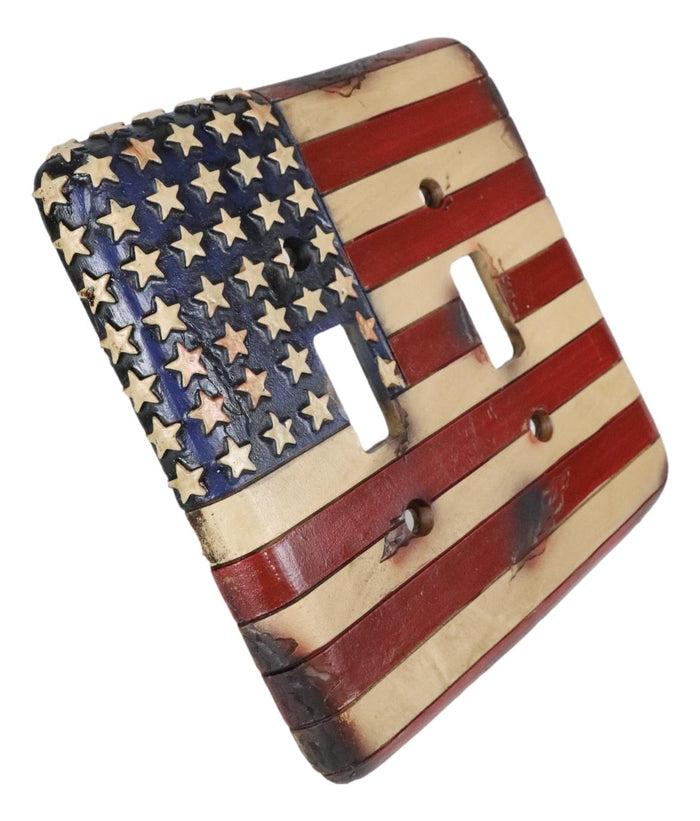 Ebros Gift Set Of 2 Rustic Patriotic USA American Flag Wall Double Toggle Switch Plates
