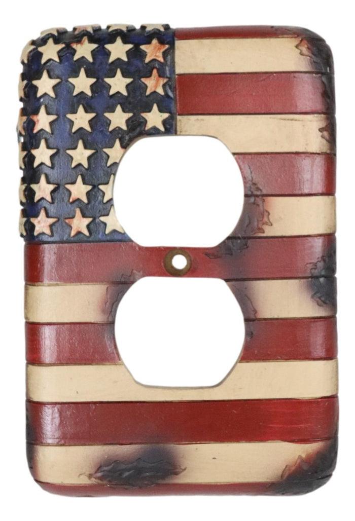 Ebros Gift Set Of 2 Rustic Patriotic USA American Flag Wall Double Receptacle Outlet Plates