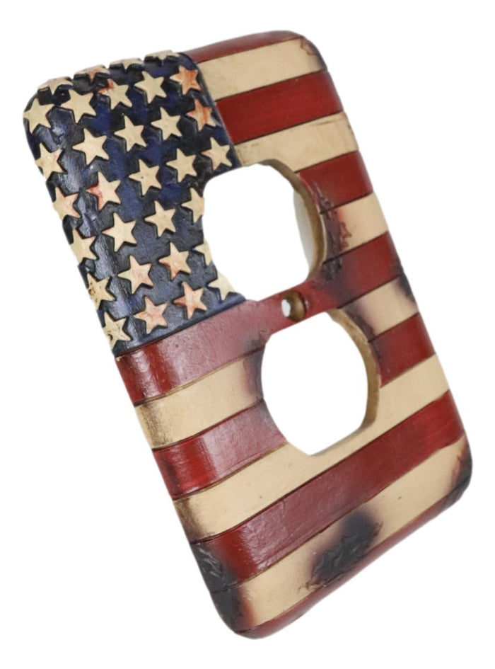 Ebros Gift Set Of 2 Rustic Patriotic USA American Flag Wall Double Receptacle Outlet Plates