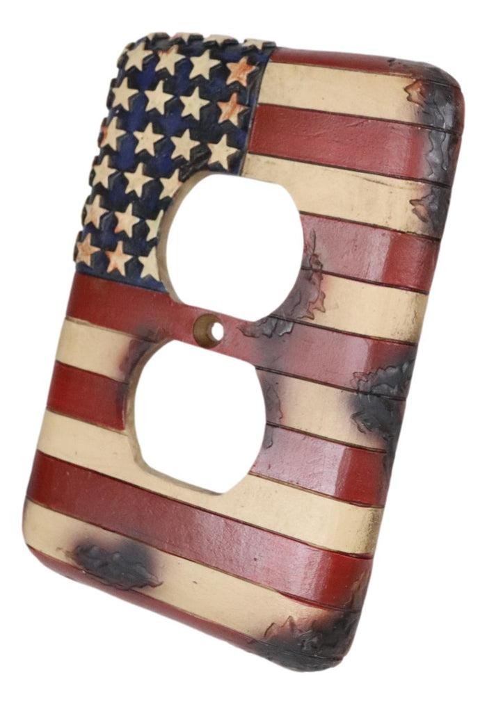 Ebros Gift Set Of 2 Rustic Patriotic USA American Flag Wall Double Receptacle Outlet Plates