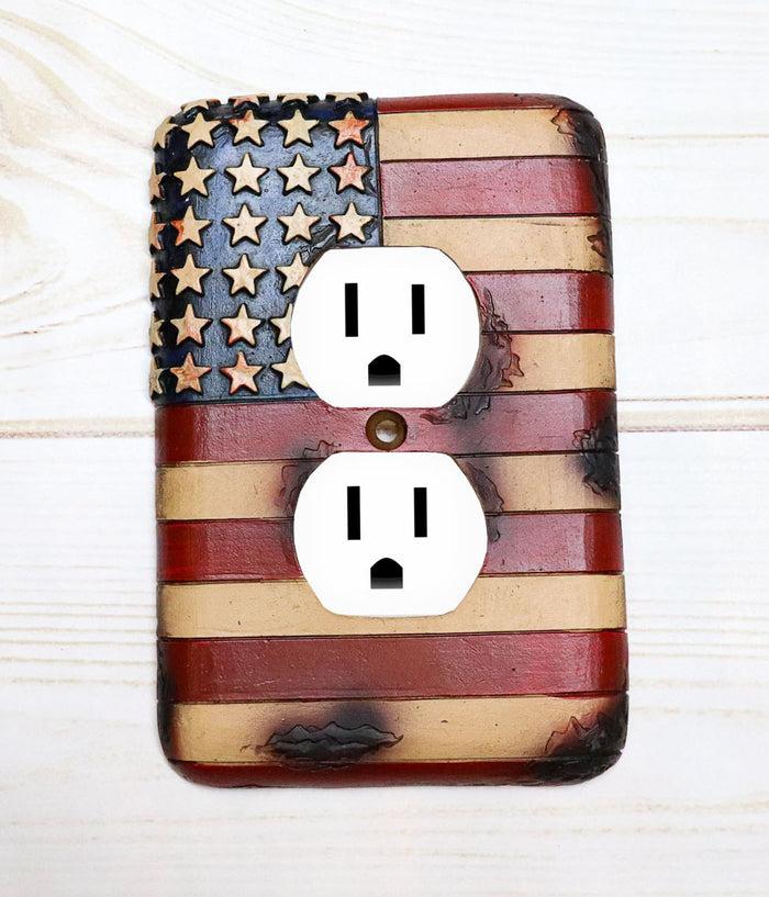 ebros gift Set of 2 Rustic Patriotic USA American Flag Wall Double Receptacle Outlet Plates
