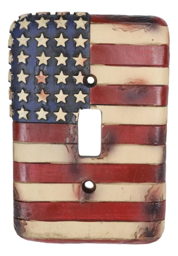 Ebros Gift Set Of 2 Rustic Patriotic USA American Flag Wall Single Toggle Switch Plates