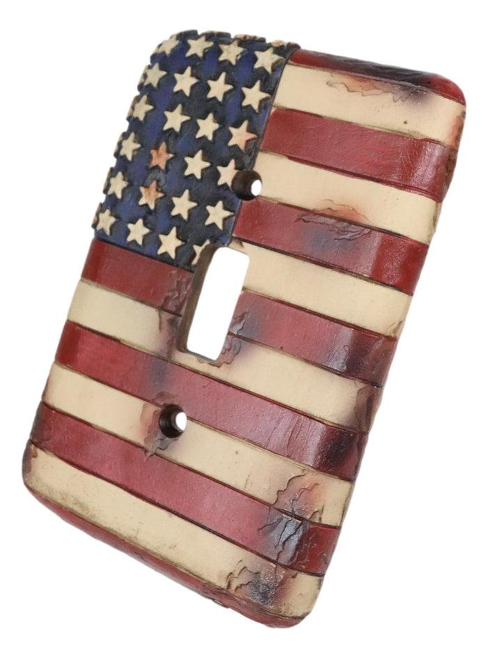 Ebros Gift Set Of 2 Rustic Patriotic USA American Flag Wall Single Toggle Switch Plates