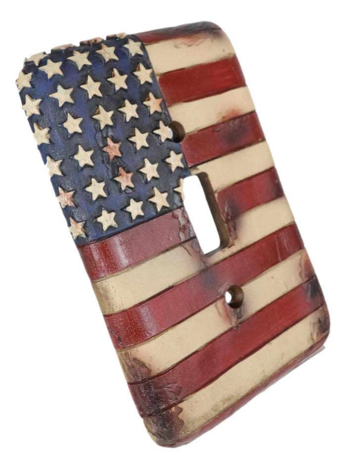 Ebros Gift Set Of 2 Rustic Patriotic USA American Flag Wall Single Toggle Switch Plates