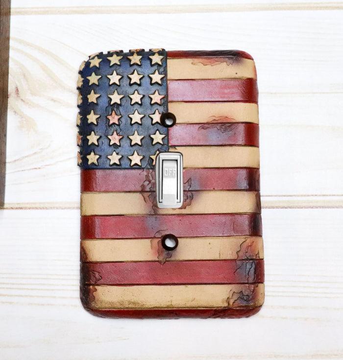 ebros gift Set of 2 Rustic Patriotic USA American Flag Wall Single Toggle Switch Plates