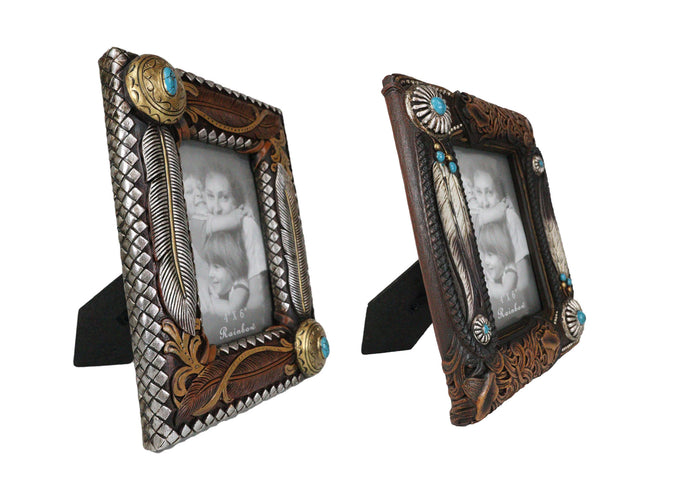 Ebros Gift Set Of 2 Rustic Southwestern Boho Feathers Turquoise Gems Scroll Picture Frames