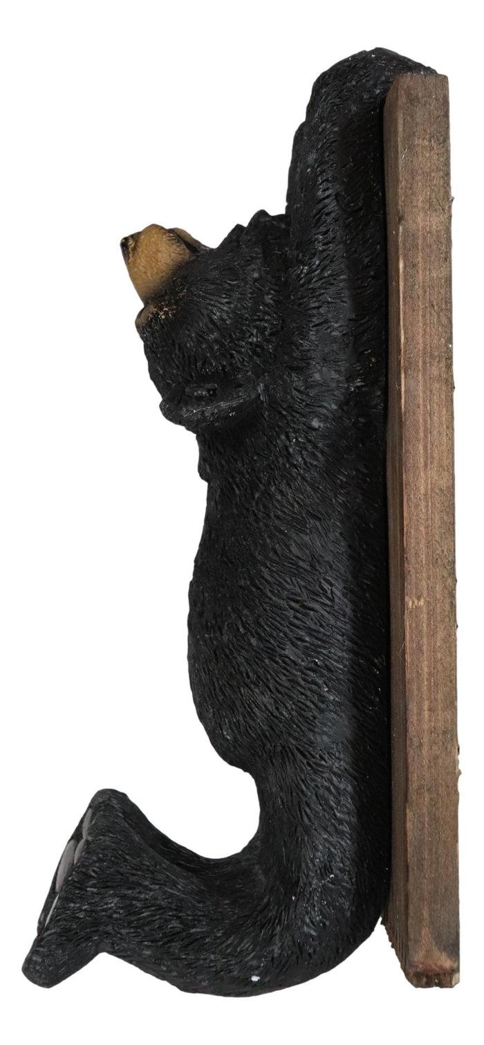 Ebros Gift Set Of 2 Rustic Western Black Bear Clinging On Faux Wood Plank Wall Coat Hooks