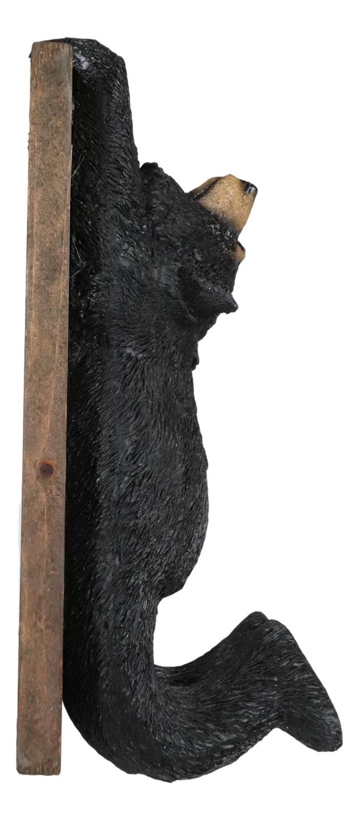 Ebros Gift Set Of 2 Rustic Western Black Bear Clinging On Faux Wood Plank Wall Coat Hooks