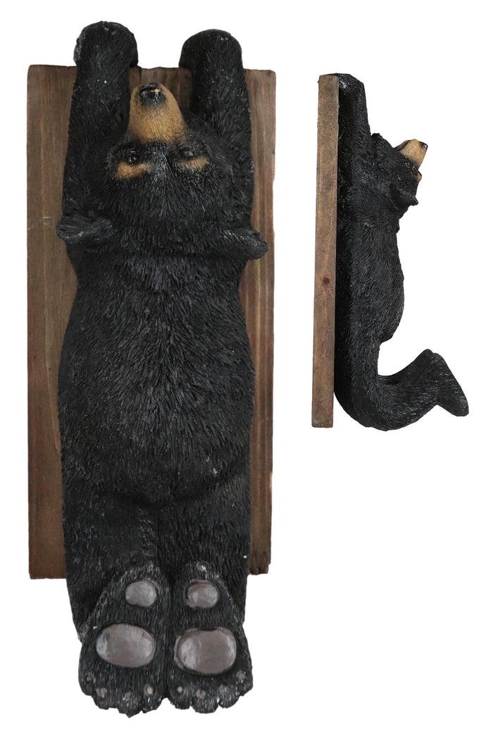 ebros gift Set Of 2 Rustic Western Black Bear Clinging On Faux Wood Plank Wall Coat Hooks
