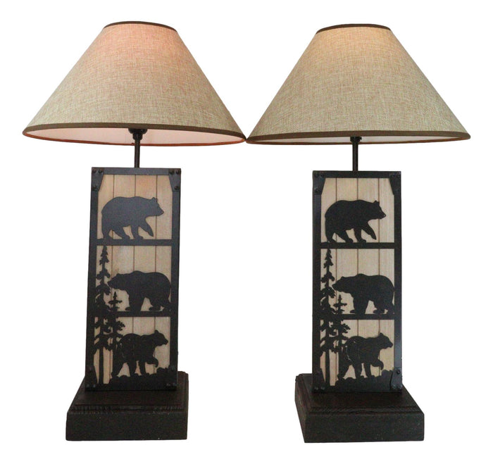 ebros gift Set of 2 Rustic Western Black Bears In Forest Wood Metal Bedside Table Lamps