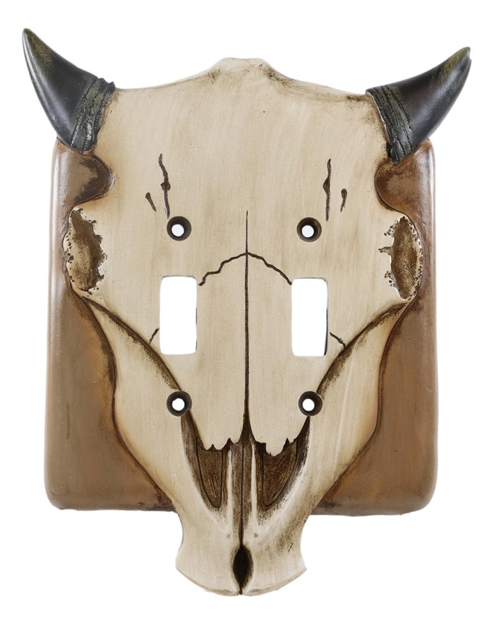 Ebros Gift Set Of 2 Rustic Western Bull Bison Cow Skull Double Toggle Switch Wall Plates