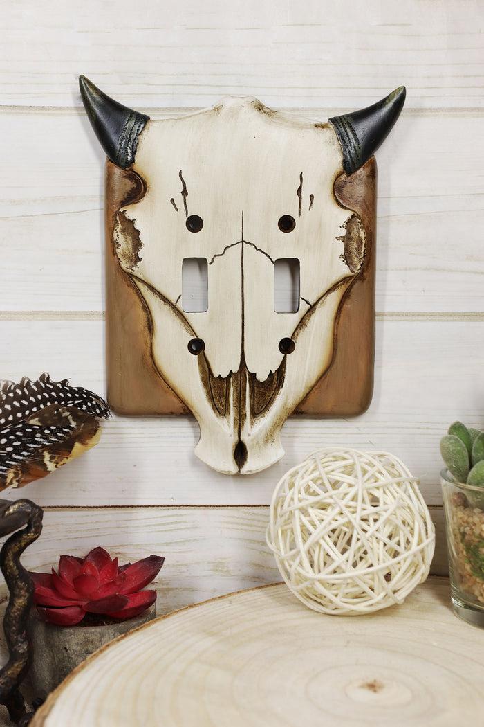 Ebros Gift Set Of 2 Rustic Western Bull Bison Cow Skull Double Toggle Switch Wall Plates