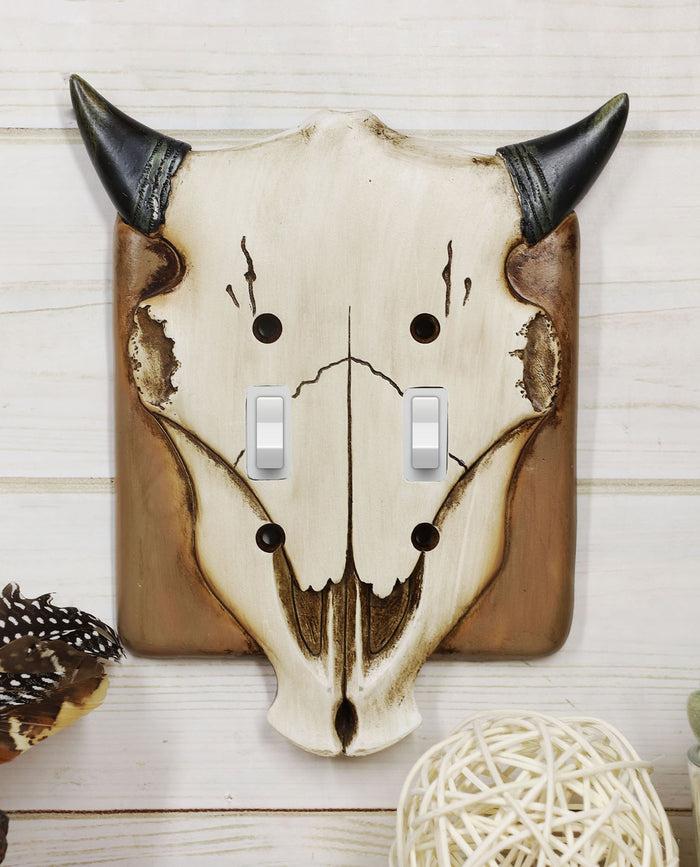 ebros gift Set of 2 Rustic Western Bull Bison Cow Skull Double Toggle Switch Wall Plates