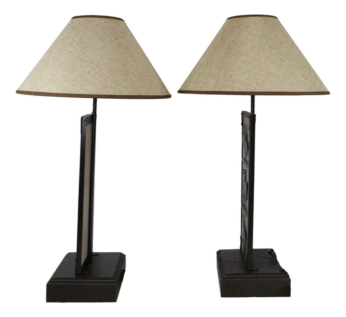 Ebros Gift Set Of 2 Rustic Western Cowboy On Giddy Up Horse Wood Metal Bedside Table Lamps