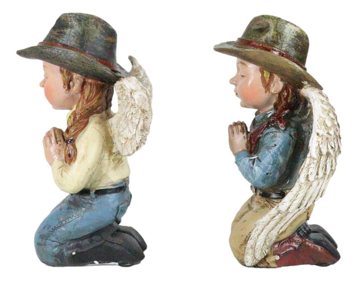 Ebros Gift Set Of 2 Rustic Western Cowgirl And Cowboy Angel With Hats Praying Figurines