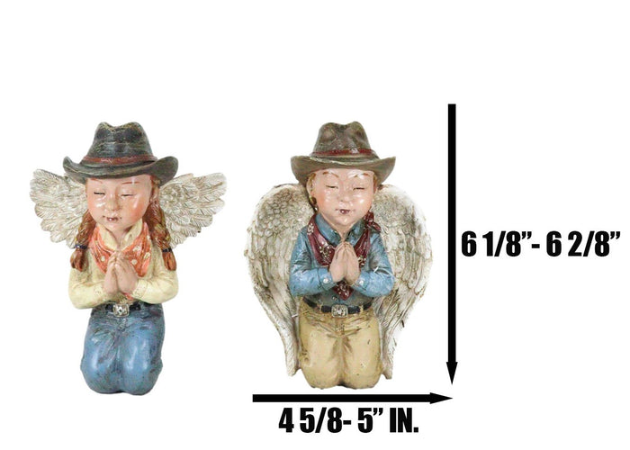 Ebros Gift Set Of 2 Rustic Western Cowgirl And Cowboy Angel With Hats Praying Figurines