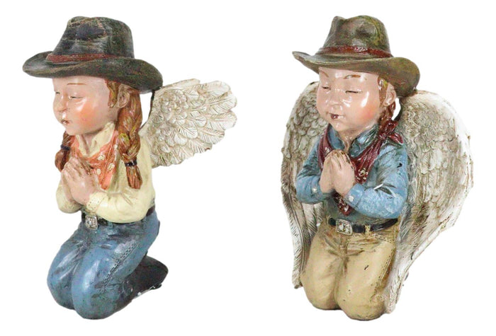 Ebros Gift Set Of 2 Rustic Western Cowgirl And Cowboy Angel With Hats Praying Figurines