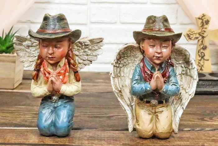 ebros gift Set of 2 Rustic Western Cowgirl And Cowboy Angel With Hats Praying Figurines