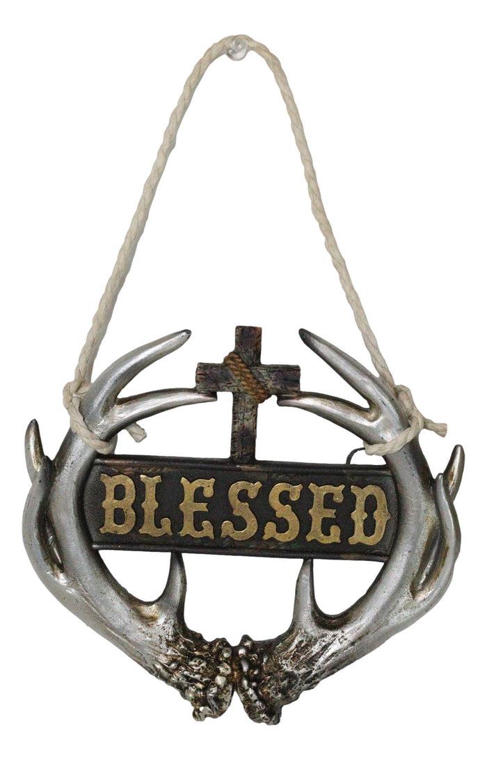 Ebros Gift Set Of 2 Rustic Western Deer Antlers Blessed And Welcome Wall Signs Ornaments