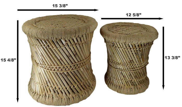 Ebros Gift Set Of 2 Rustic Western Hand Woven Bamboo Fibers And Natural Ropes Side Tables