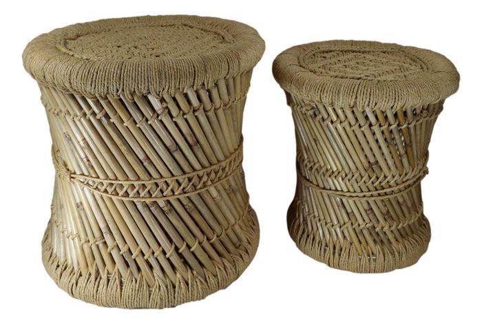 Ebros Gift Set Of 2 Rustic Western Hand Woven Bamboo Fibers And Natural Ropes Side Tables