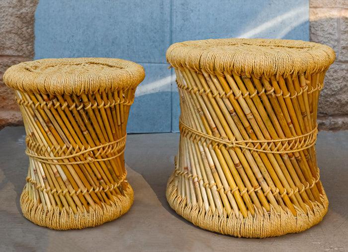 ebros gift Set of 2 Rustic Western Hand Woven Bamboo Fibers and Natural Ropes Side Tables
