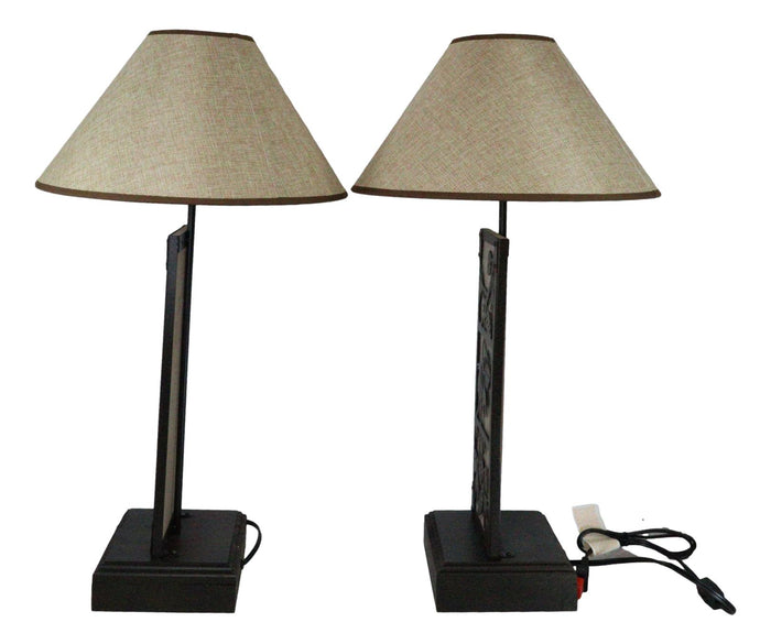 Ebros Gift Set Of 2 Rustic Western Pinecone On Branches Wood Metal Bedside Table Lamps