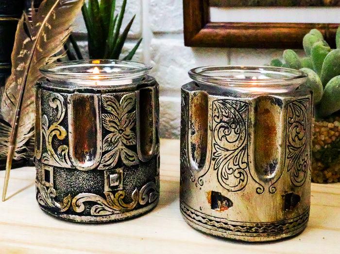 ebros gift Set of 2 Rustic Western Pistol Bullet Barrel Votive Tea Light Candle Holders