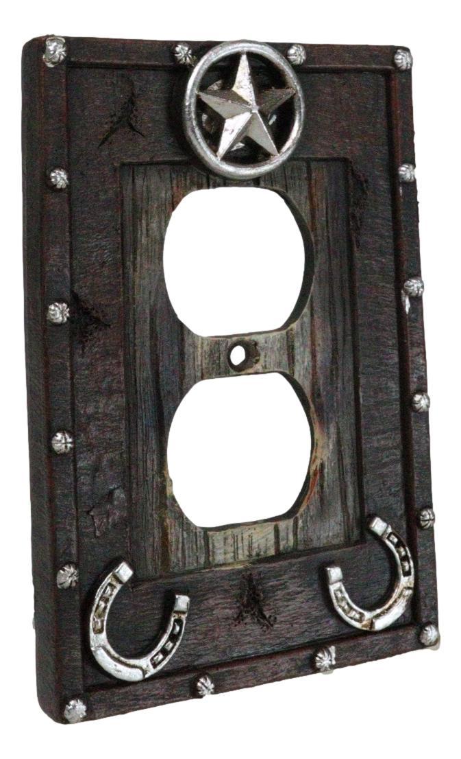 Ebros Gift Set Of 2 Rustic Western Star Lucky Horseshoes Double Receptacle Outlet Covers