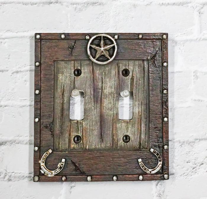 ebros gift Set Of 2 Rustic Western Star Lucky Horseshoes Double Toggle Switch Plate Covers