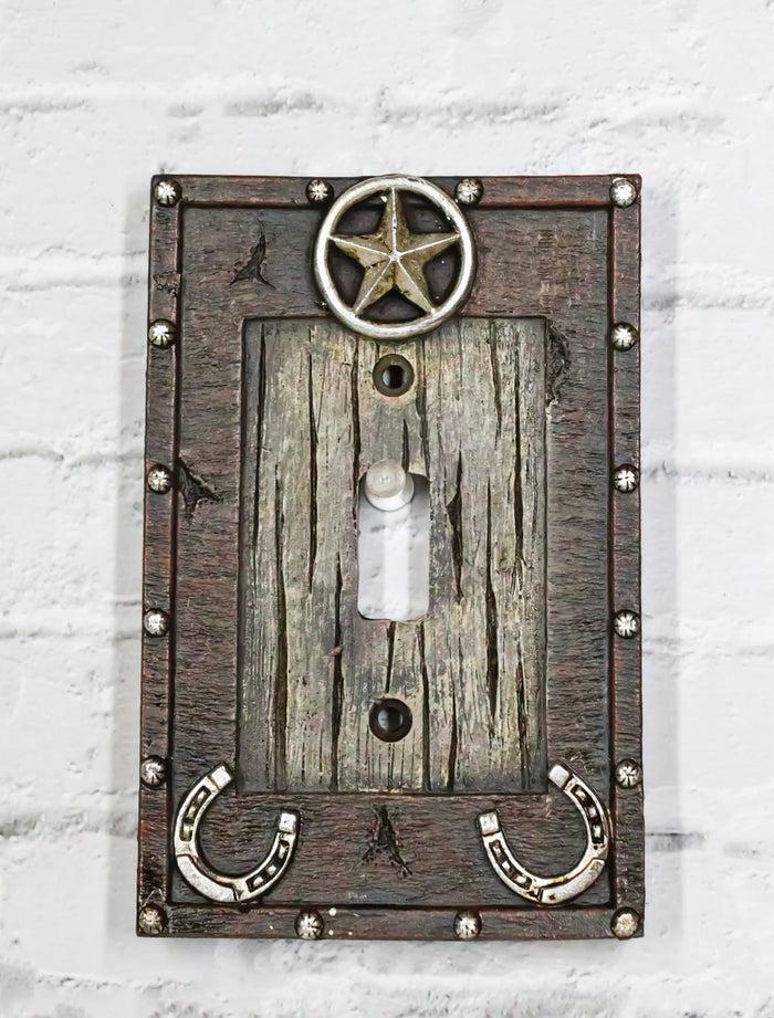 ebros gift Set Of 2 Rustic Western Star Lucky Horseshoes Single Toggle Switch Plate Covers