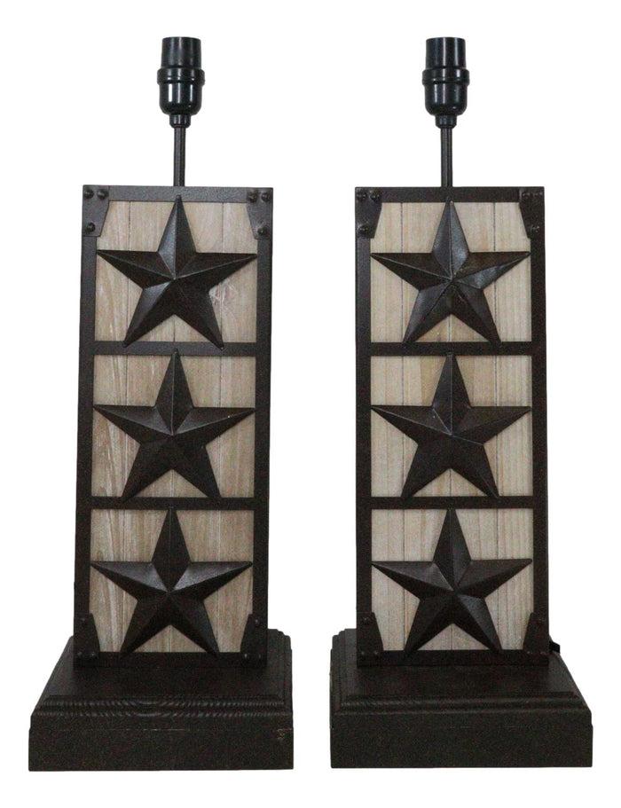 Ebros Gift Set Of 2 Rustic Western Triple Lone Stars Wood And Metal Bedside Table Lamps