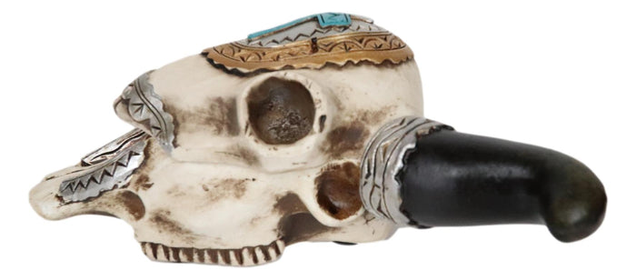 Ebros Gift Set Of 2 Southwest Rustic Cow Skull With Cross And Aztec Patterns Trinket Boxes