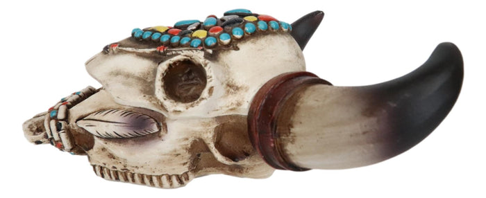 Ebros Gift Set Of 2 Southwest Rustic Cow Skull With Turquoise Navajo Patterns Trinket Boxes
