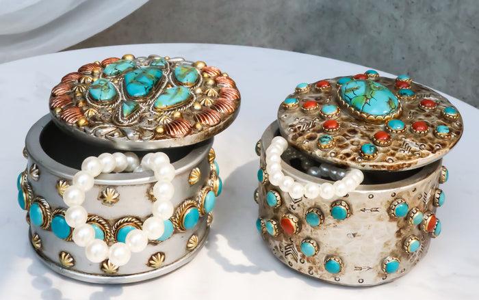 ebros gift Set Of 2 Southwest Rustic Turquoise Red Rocks And Stones Vintage Trinket Boxes