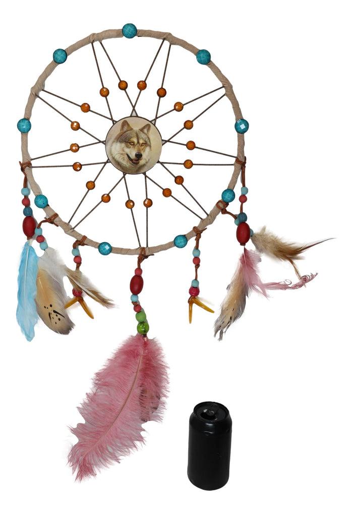 Ebros Gift Set Of 2 Southwestern Indian Boho Chic Moon Gray Wolf Feather Wall Dreamcatchers
