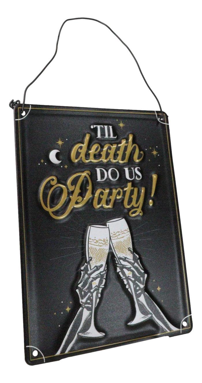 Ebros Gift Set Of 2 Till Death Do Us Party Skeletons Toasting Champagne Metal Wall Signs