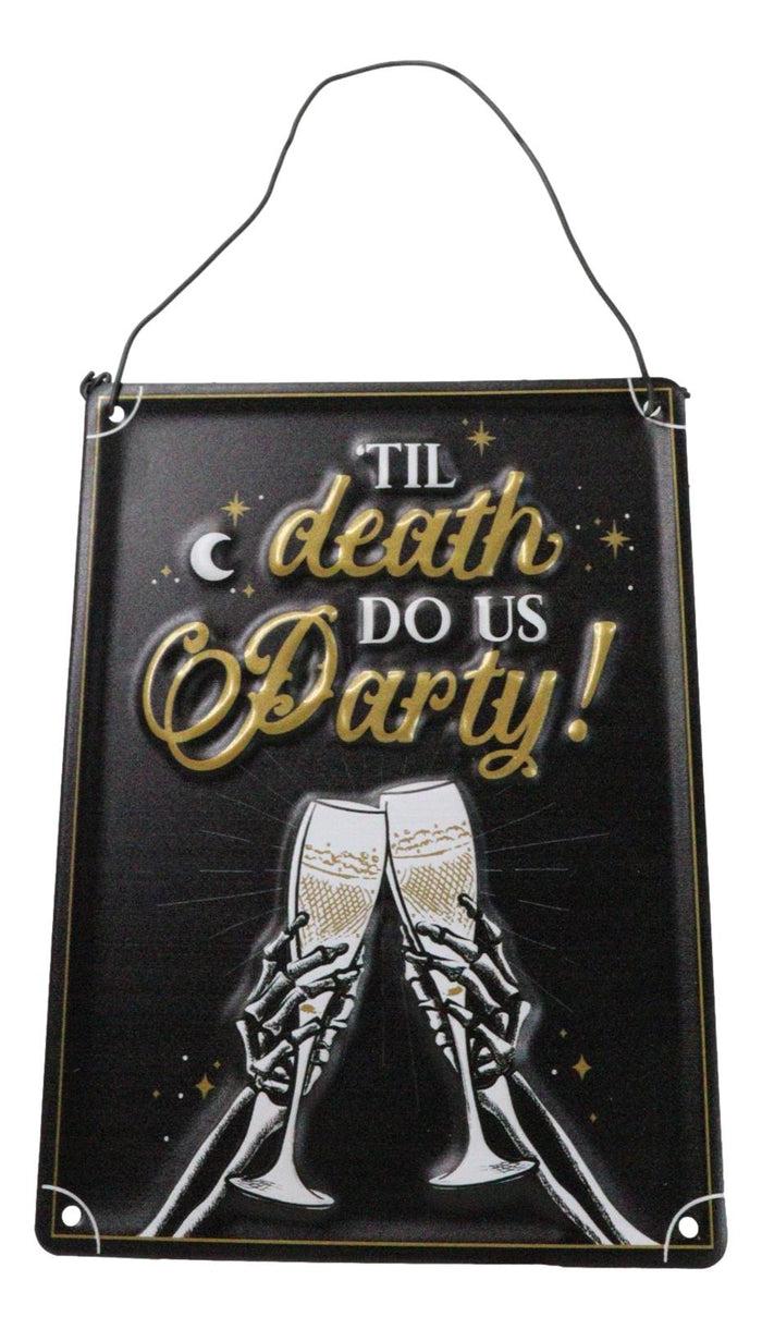 ebros gift Set Of 2 Till Death Do Us Party Skeletons Toasting Champagne Metal Wall Signs