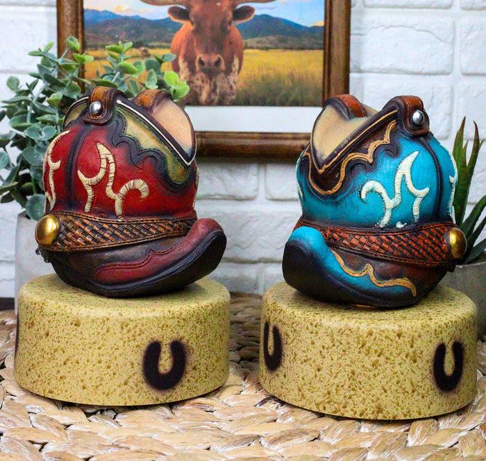 Ebros Gift Set Of 2 Turquoise And Maroon Western Cowboy Pair Of Boots Mini LED Night Lights